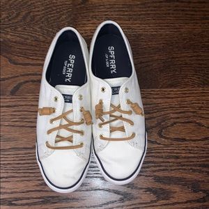 Slip on white Sperry boat shoes